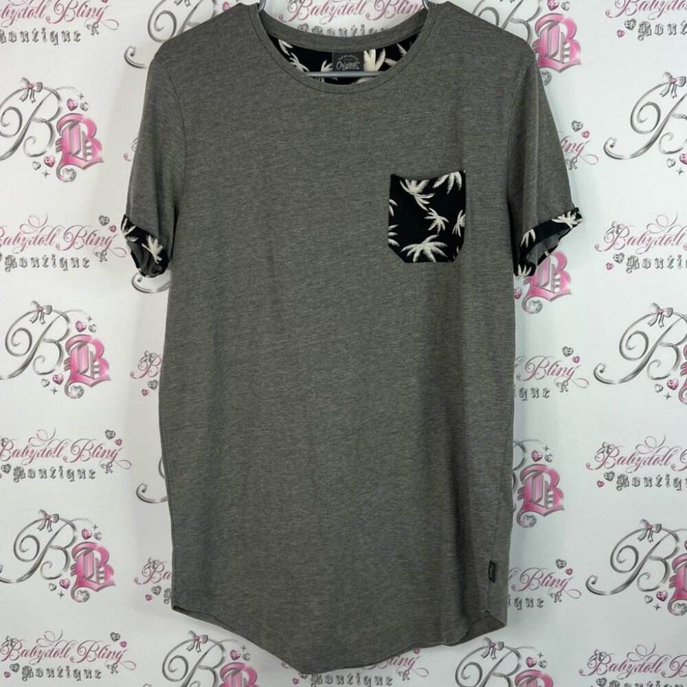 Jack and Jones tee palm trees pockets Gray T-Shirt with Leaf Print Pocket